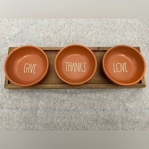 Rae Dunn Give Love Thanks Three Tasting  Bowls Set with Wooden Tray